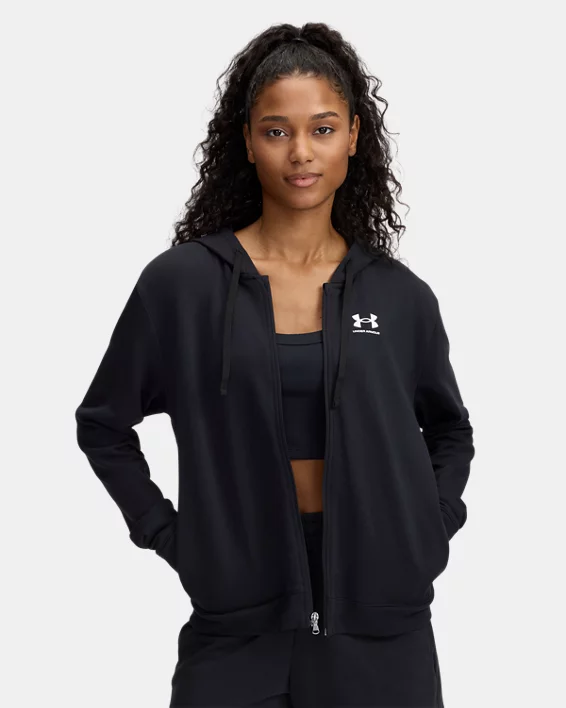 Under Armour Sudadera con cremallera completa UA Rival Terry para mujer  