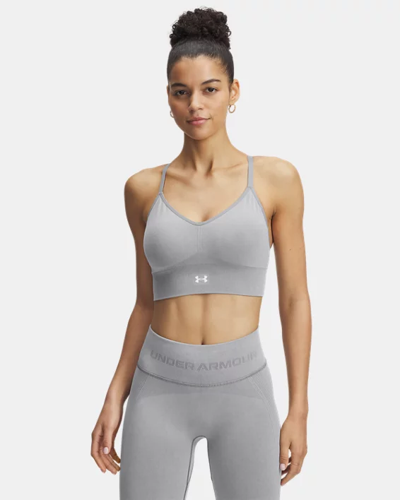 Under Armour Sujetador deportivo de sujeción baja sin costuras y de efecto lavado UA Vanish para mujer  