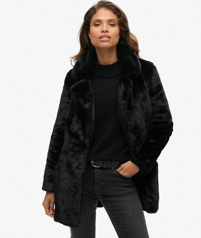 superdry Abrigo vintage de pelo sintético de largo medio