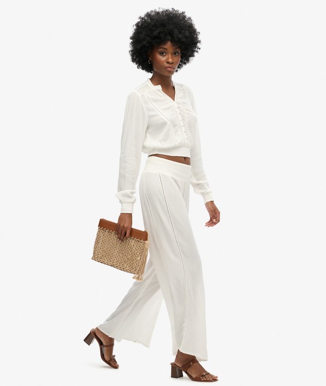 Superdry Blusa De Manga Larga Con Ribete De Encaje Y Fruncido