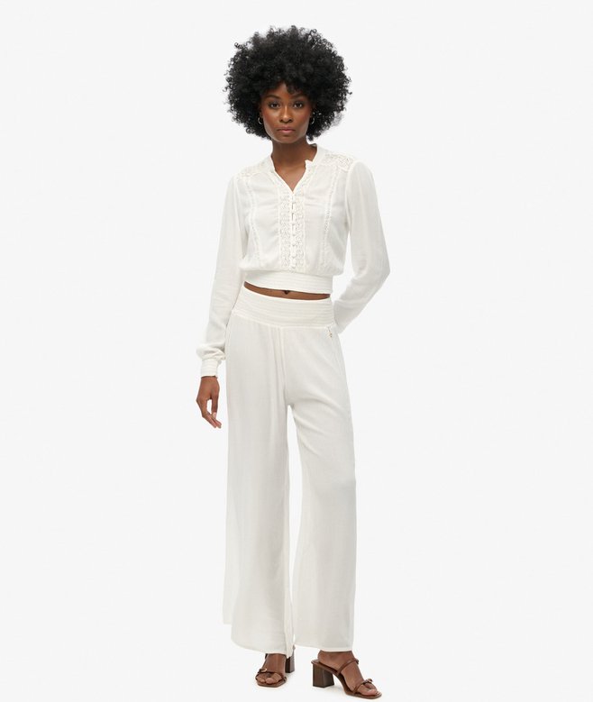 Superdry Blusa De Manga Larga Con Ribete De Encaje Y Fruncido