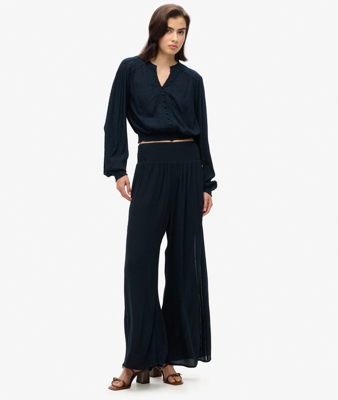 Superdry Blusa De Manga Larga Con Ribete De Encaje Y Fruncido