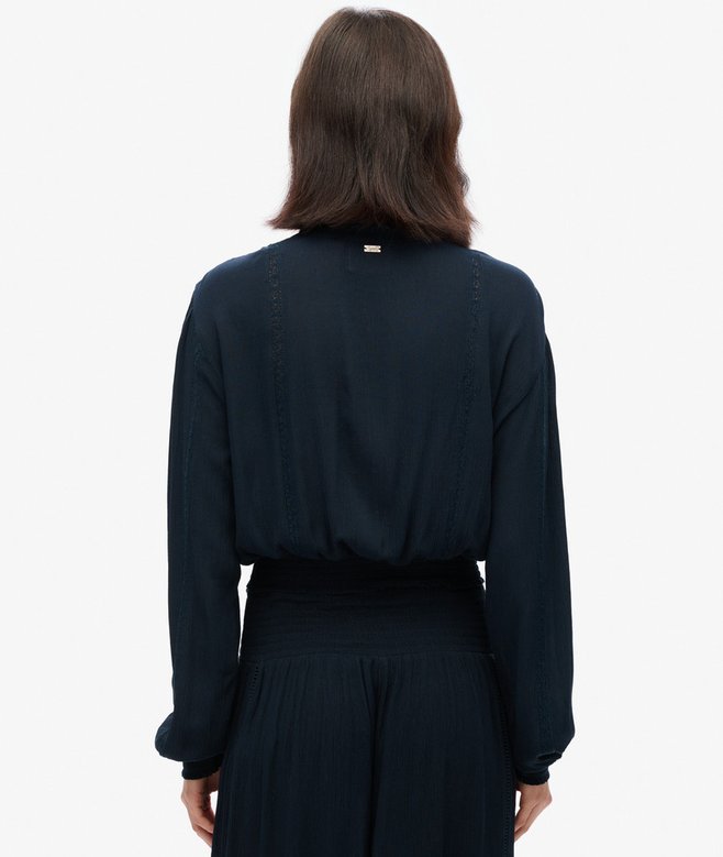 Superdry Blusa De Manga Larga Con Ribete De Encaje Y Fruncido