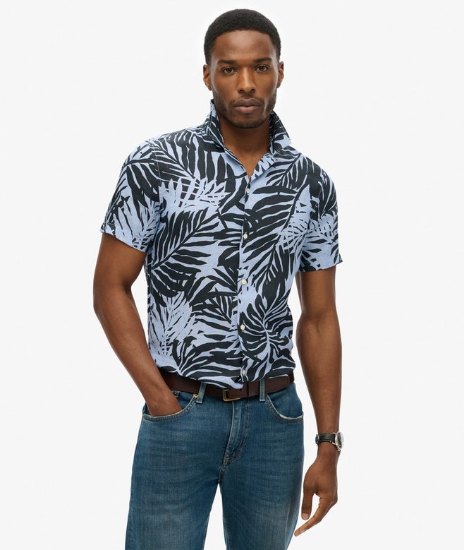 superdry Camisa de lino estampada con cuello cubano
