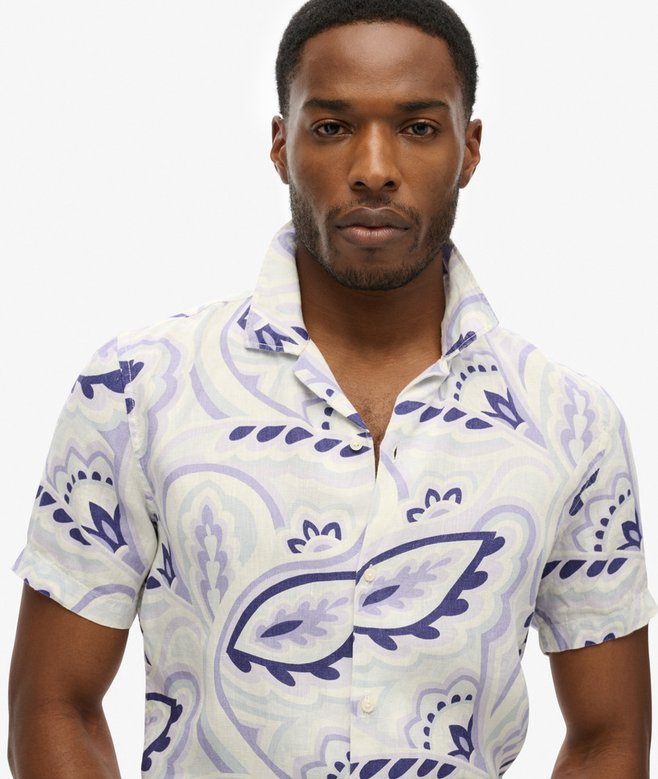 Superdry Camisa De Lino Estampada Con Cuello Cubano