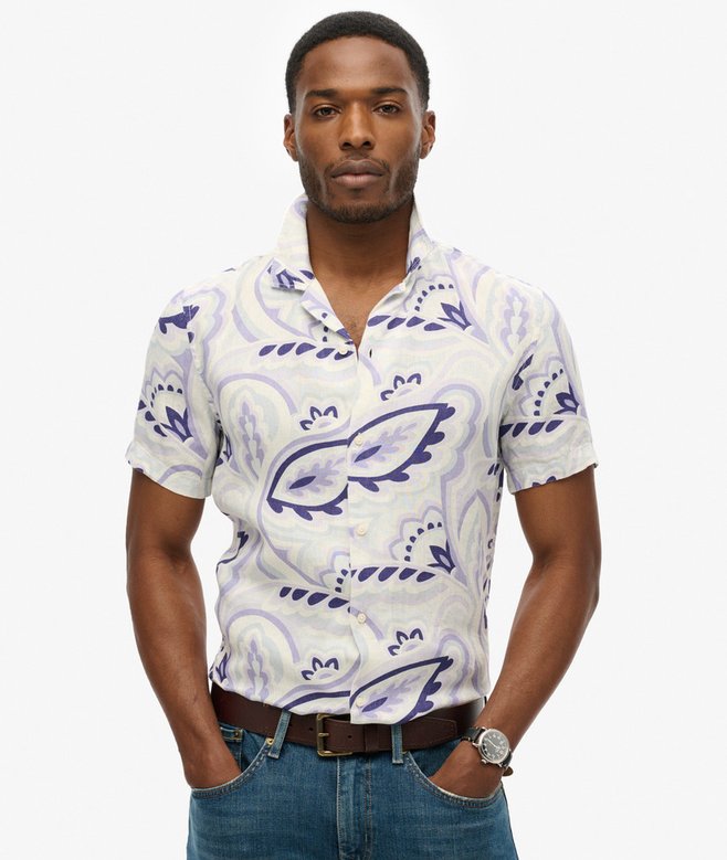 superdry Camisa de lino estampada con cuello cubano