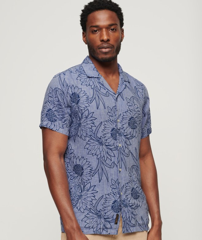 superdry Camisa de lino estampada con cuello cubano