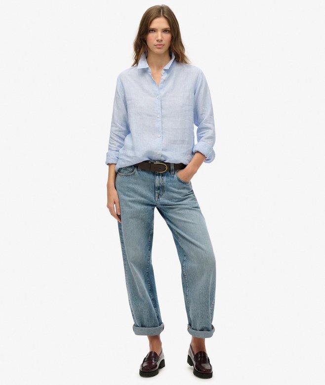 Superdry Camisa Informal De Lino Con Corte Boyfriend