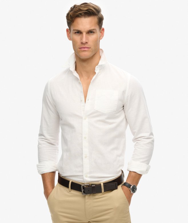 superdry Camisa Studios en lino y algodón orgánico con cuello abotonado