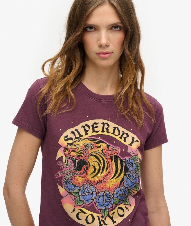 Superdry Camiseta Ajustada Con Strass Y Motivo De Tatuaje