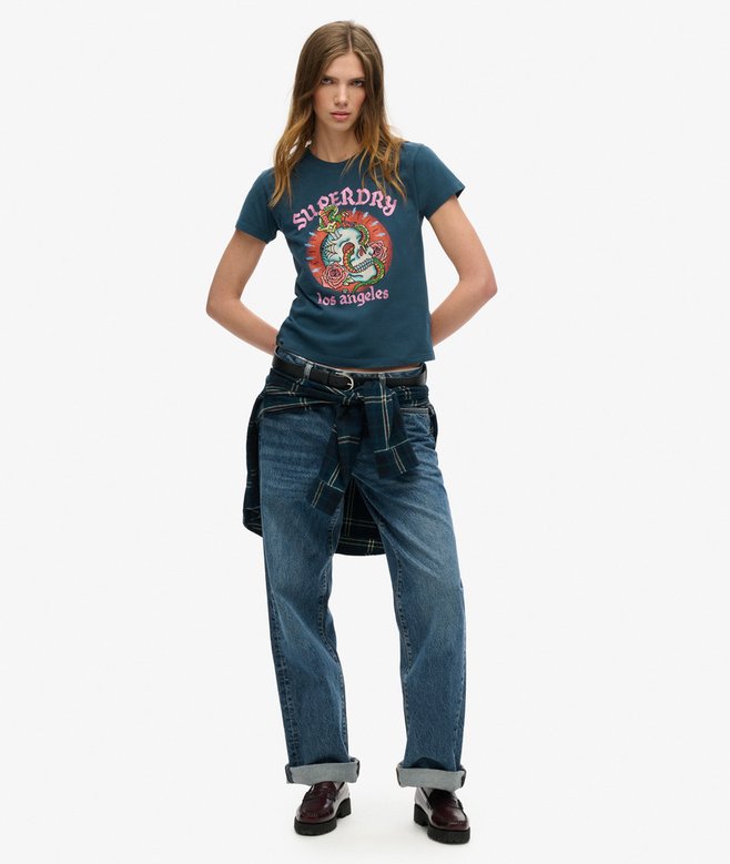 Superdry Camiseta Ajustada Con Strass Y Motivo De Tatuaje