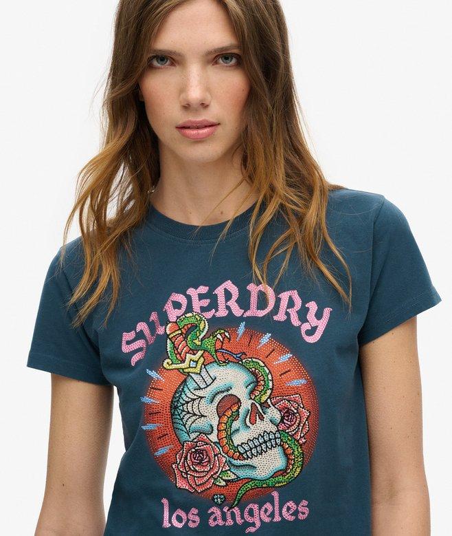 Superdry Camiseta Ajustada Con Strass Y Motivo De Tatuaje