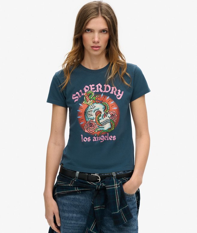 superdry Camiseta ajustada con strass y motivo de tatuaje