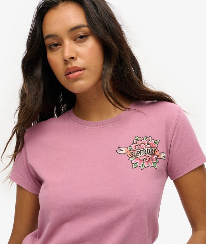Superdry Camiseta Ajustada Con Strass Y Motivo De Tatuaje