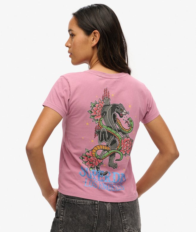 superdry Camiseta ajustada con strass y motivo de tatuaje