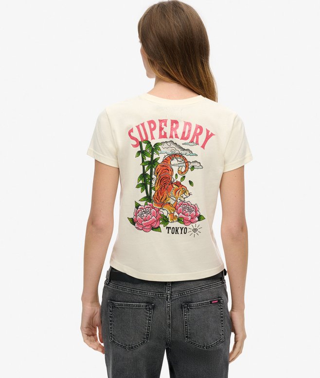 superdry Camiseta ajustada con strass y motivo de tatuaje