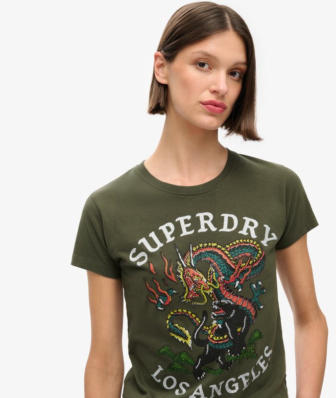 Superdry Camiseta Ajustada Con Strass Y Motivo De Tatuaje