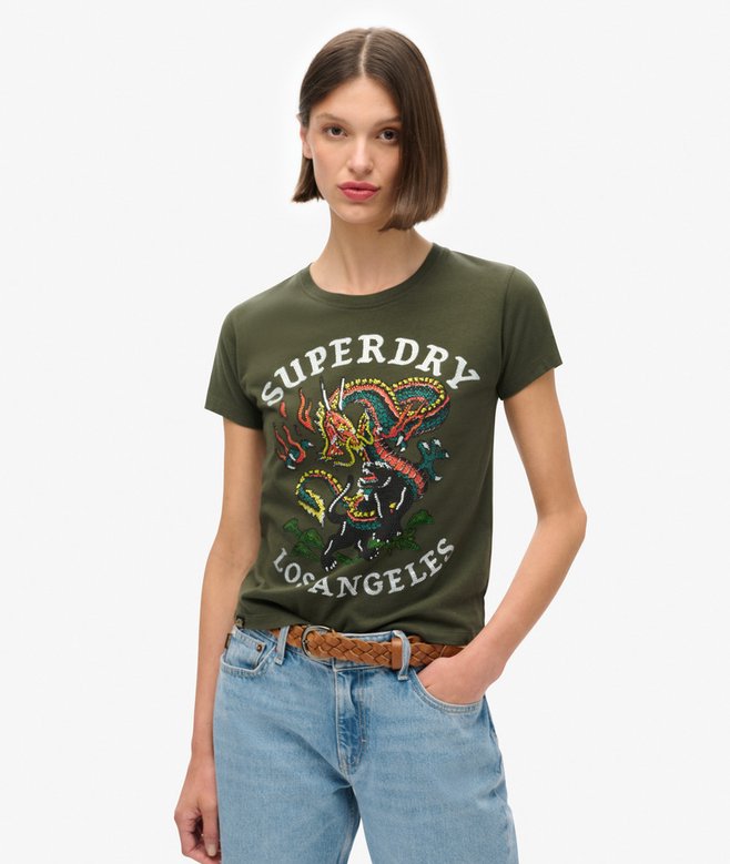 superdry Camiseta ajustada con strass y motivo de tatuaje