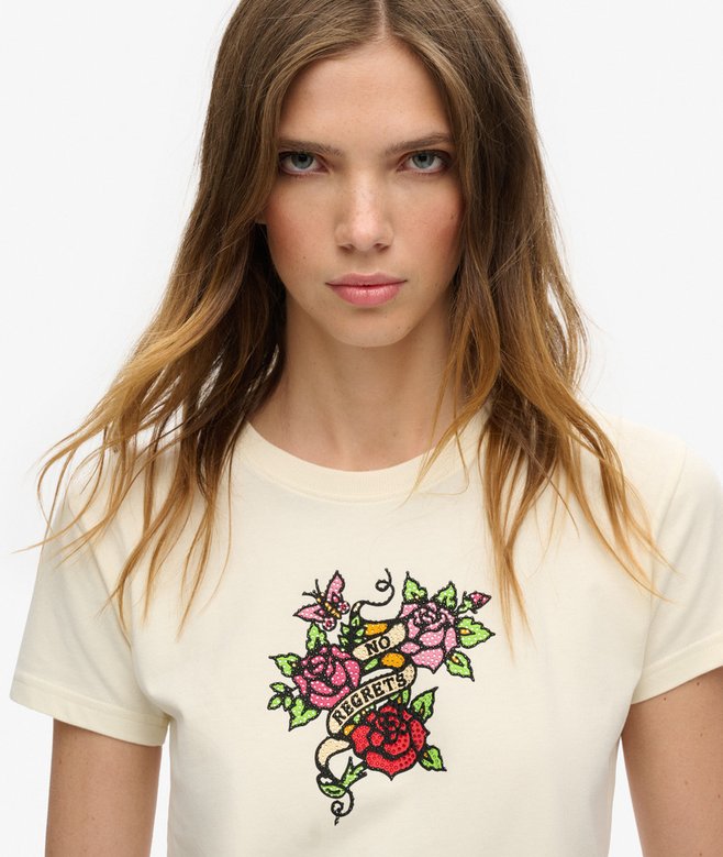 Superdry Camiseta Ajustada Con Strass Y Motivo De Tatuaje Pequeño