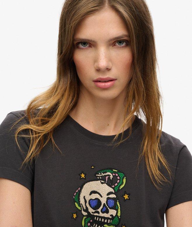 Superdry Camiseta Ajustada Con Strass Y Motivo De Tatuaje Pequeño