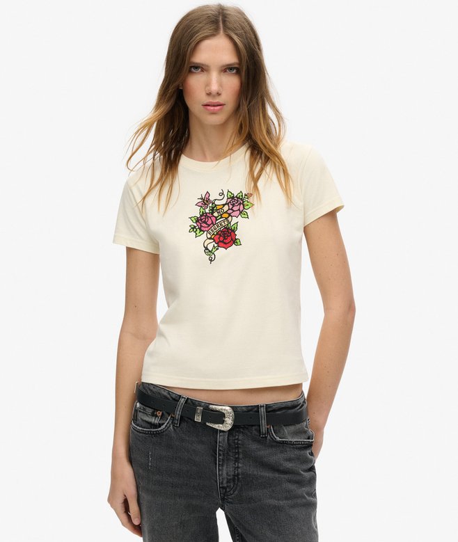 superdry Camiseta ajustada con strass y motivo de tatuaje pequeño