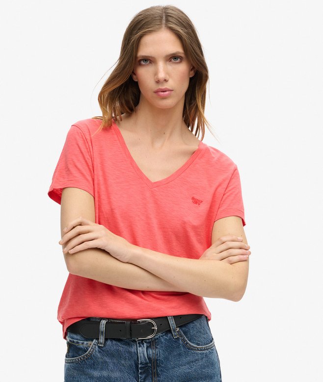 superdry Camiseta con cuello de pico flameada y con bordado