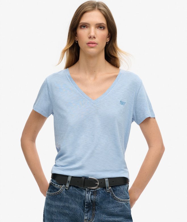 superdry Camiseta con cuello de pico flameada y con bordado