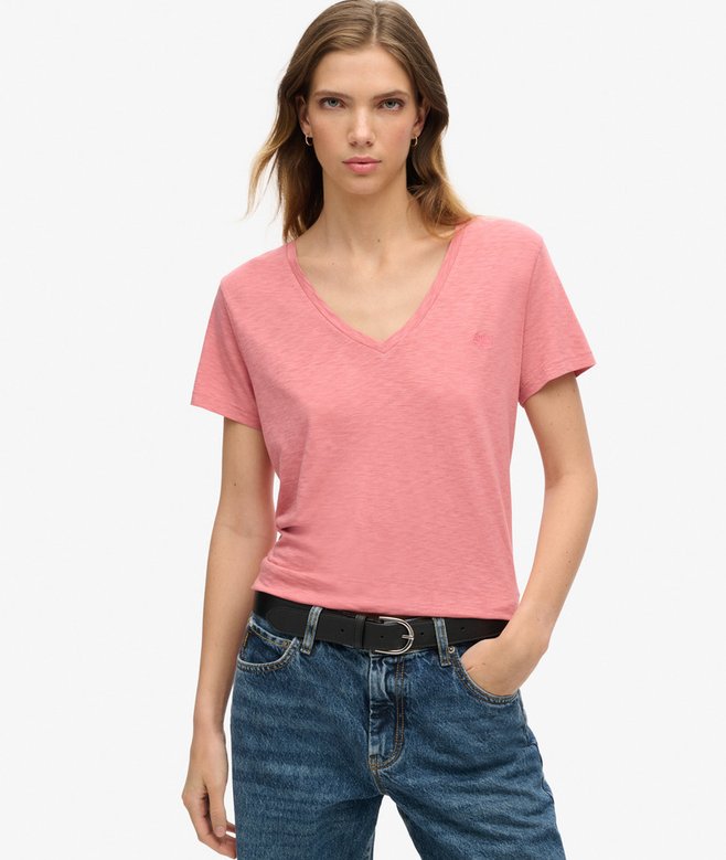superdry Camiseta con cuello de pico flameada y con bordado