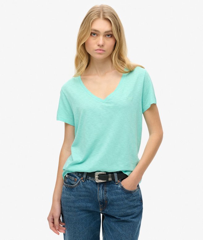 superdry Camiseta con cuello de pico flameada y con bordado