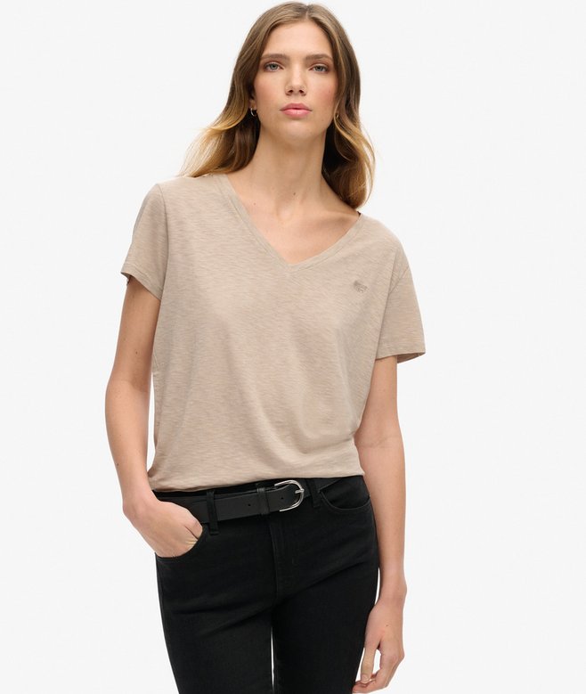 superdry Camiseta con cuello de pico flameada y con bordado