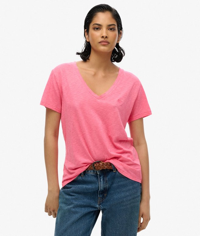 superdry Camiseta con cuello de pico flameada y con bordado