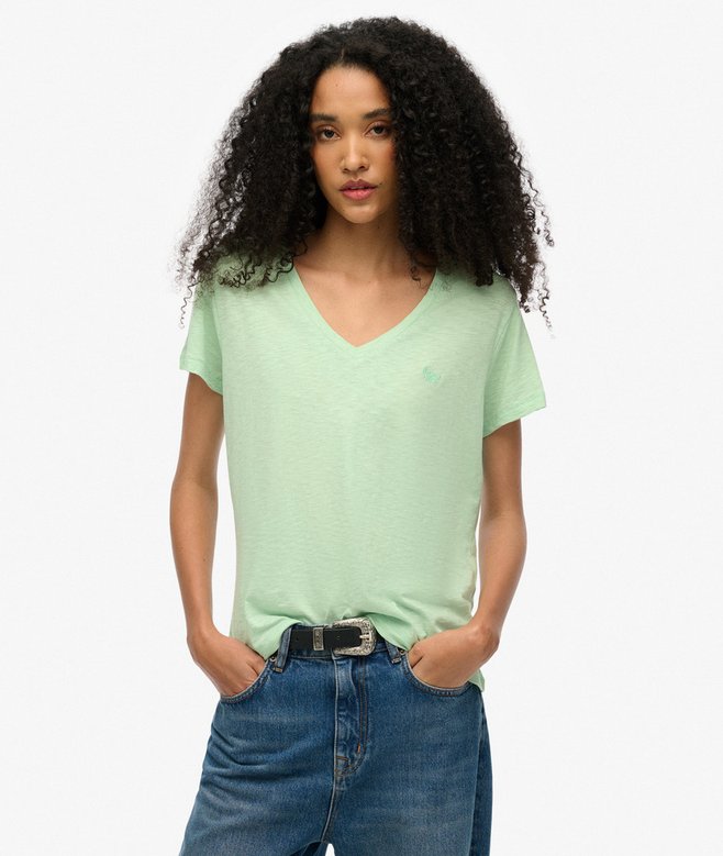 superdry Camiseta con cuello de pico flameada y con bordado