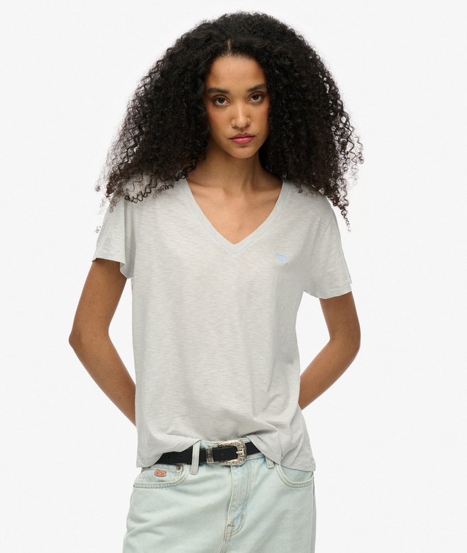 superdry Camiseta con cuello de pico flameada y con bordado