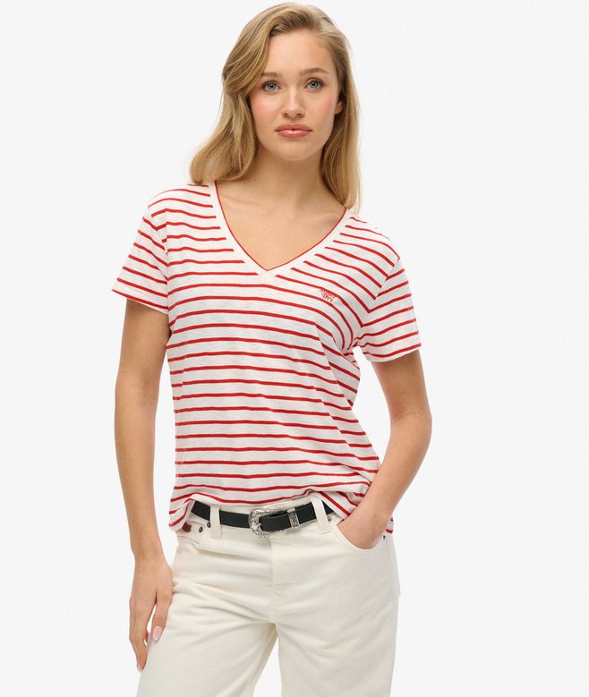 superdry Camiseta con cuello de pico flameada y con bordado
