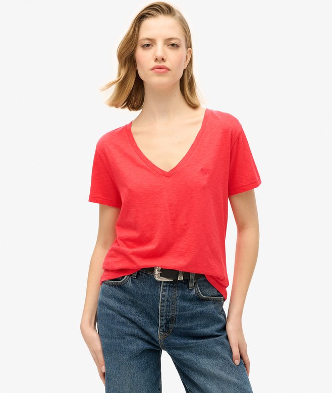 superdry Camiseta con cuello de pico flameada y con bordado