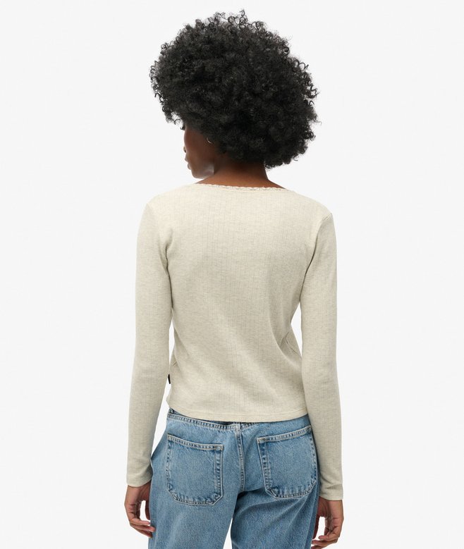 Superdry Camiseta De Canalé Y Manga Larga Con Ribete De Encaje Essential