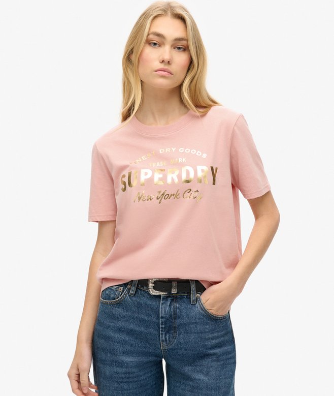 superdry Camiseta de corte relajado con logotipo metalizado Luxe