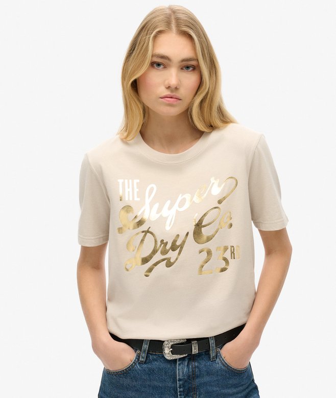 superdry Camiseta de corte relajado con logotipo metalizado Luxe