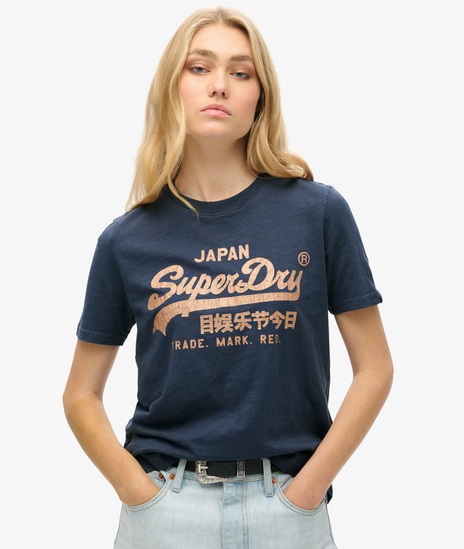 superdry Camiseta de corte relajado con logotipo metalizado