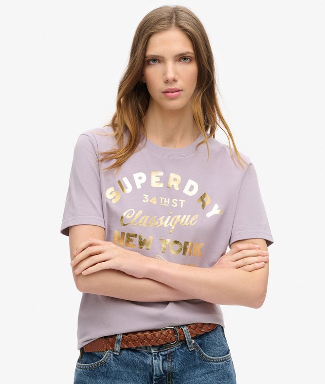 superdry Camiseta de corte relajado con logotipo metalizado Luxe