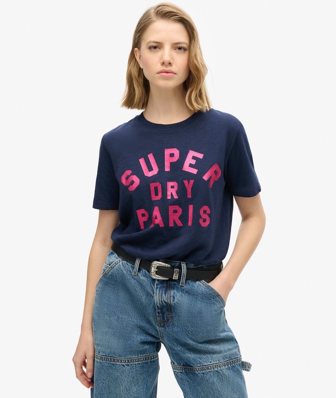 superdry Camiseta de corte relajado con logotipo y purpurina