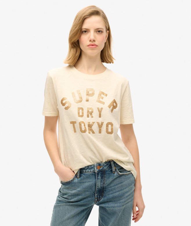 superdry Camiseta de corte relajado con logotipo y purpurina
