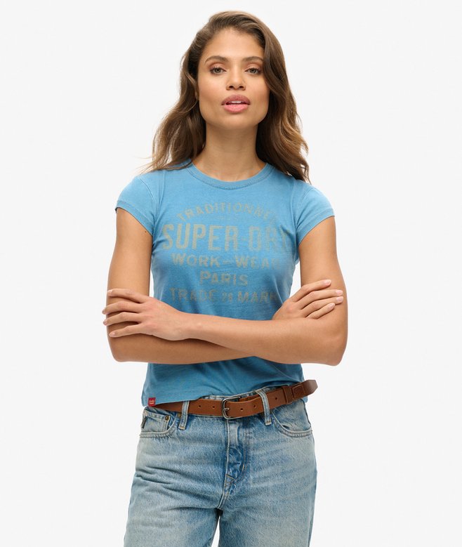 superdry Camiseta de manga casquillo color índigo Workwear