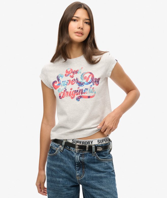 superdry Camiseta de manga de casquillo y estampado floral Scripted