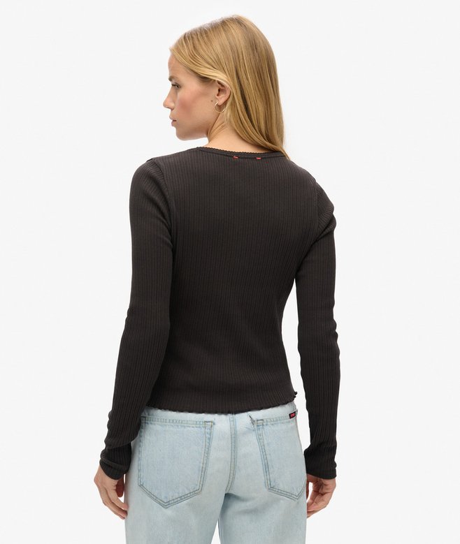 Superdry Camiseta De Manga Larga Con Botones Essential