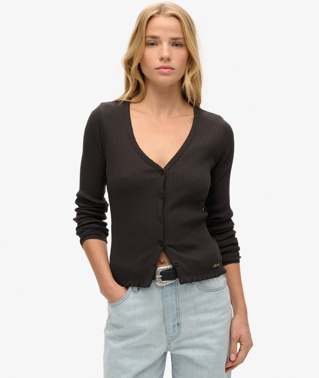 superdry Camiseta de manga larga con botones Essential