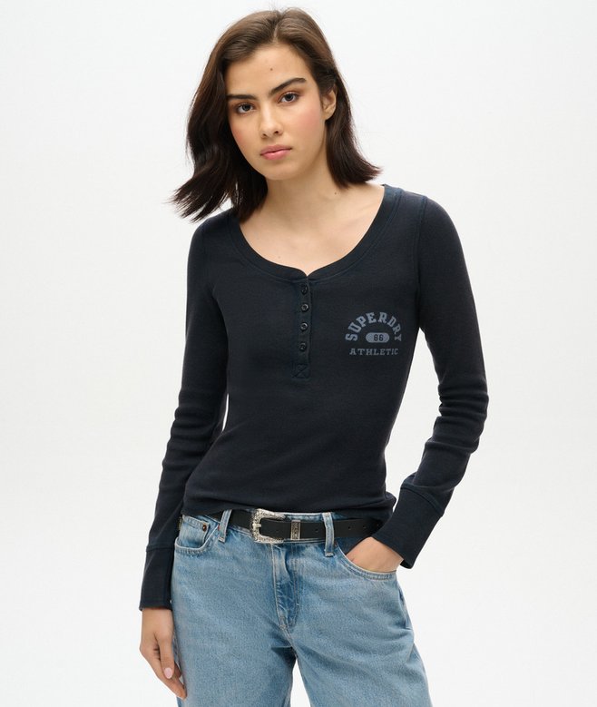 superdry Camiseta de manga larga con cuello abotonado Athletic