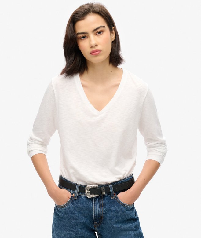 superdry Camiseta de punto de manga larga con cuello de pico