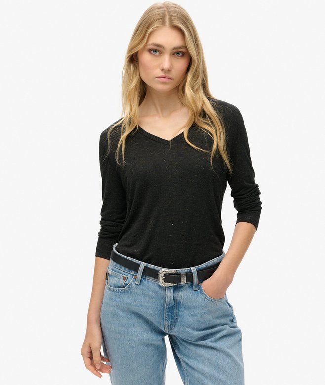 superdry Camiseta de punto de manga larga con cuello de pico