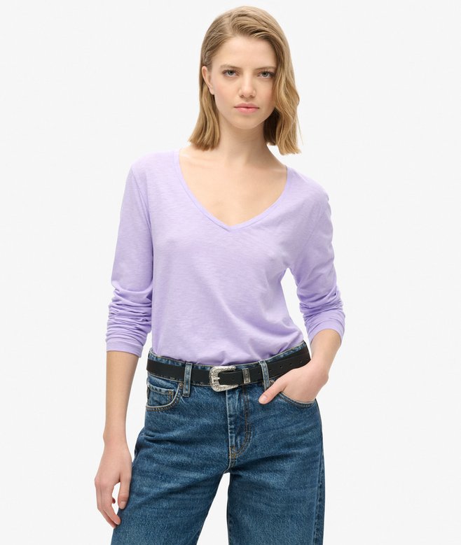 superdry Camiseta de punto de manga larga con cuello de pico